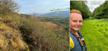 Transect route and a photo of Jo surveying