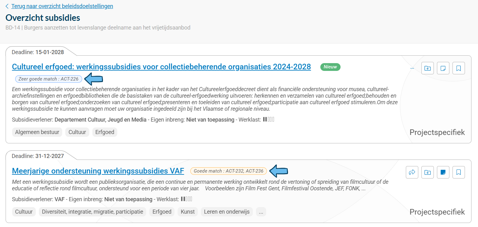 Indicatiescore van de match op dieper niveau weergeven in Subsidiematcher