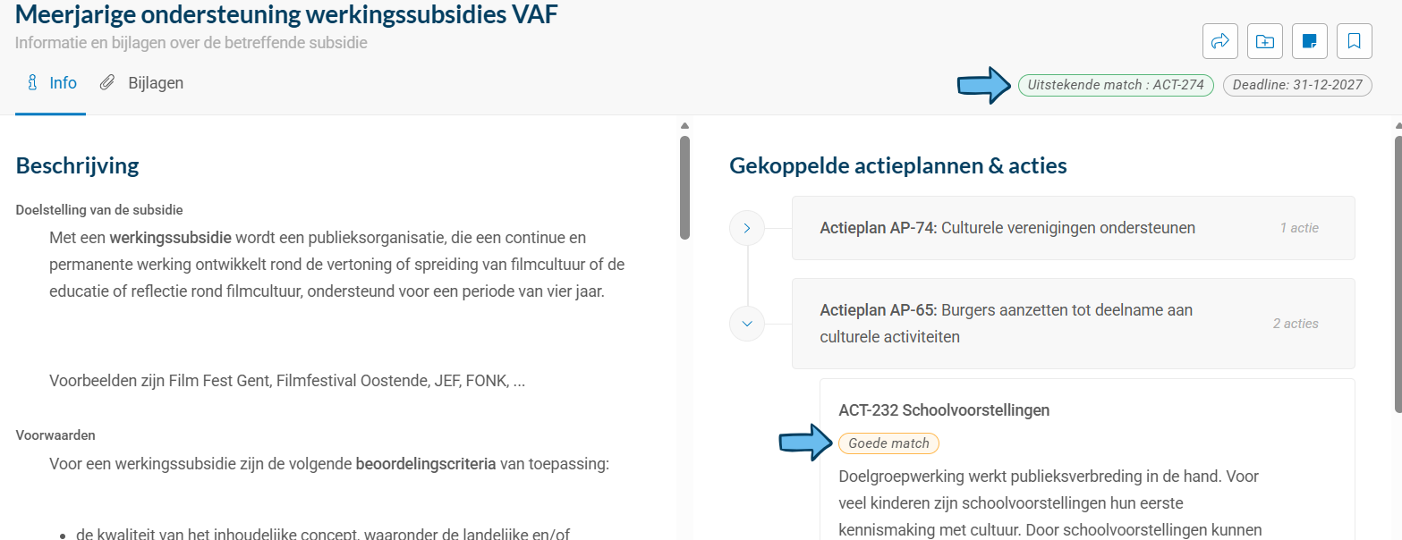 Indicatiescore van de match op dieper niveau weergeven in Subsidiematcher
