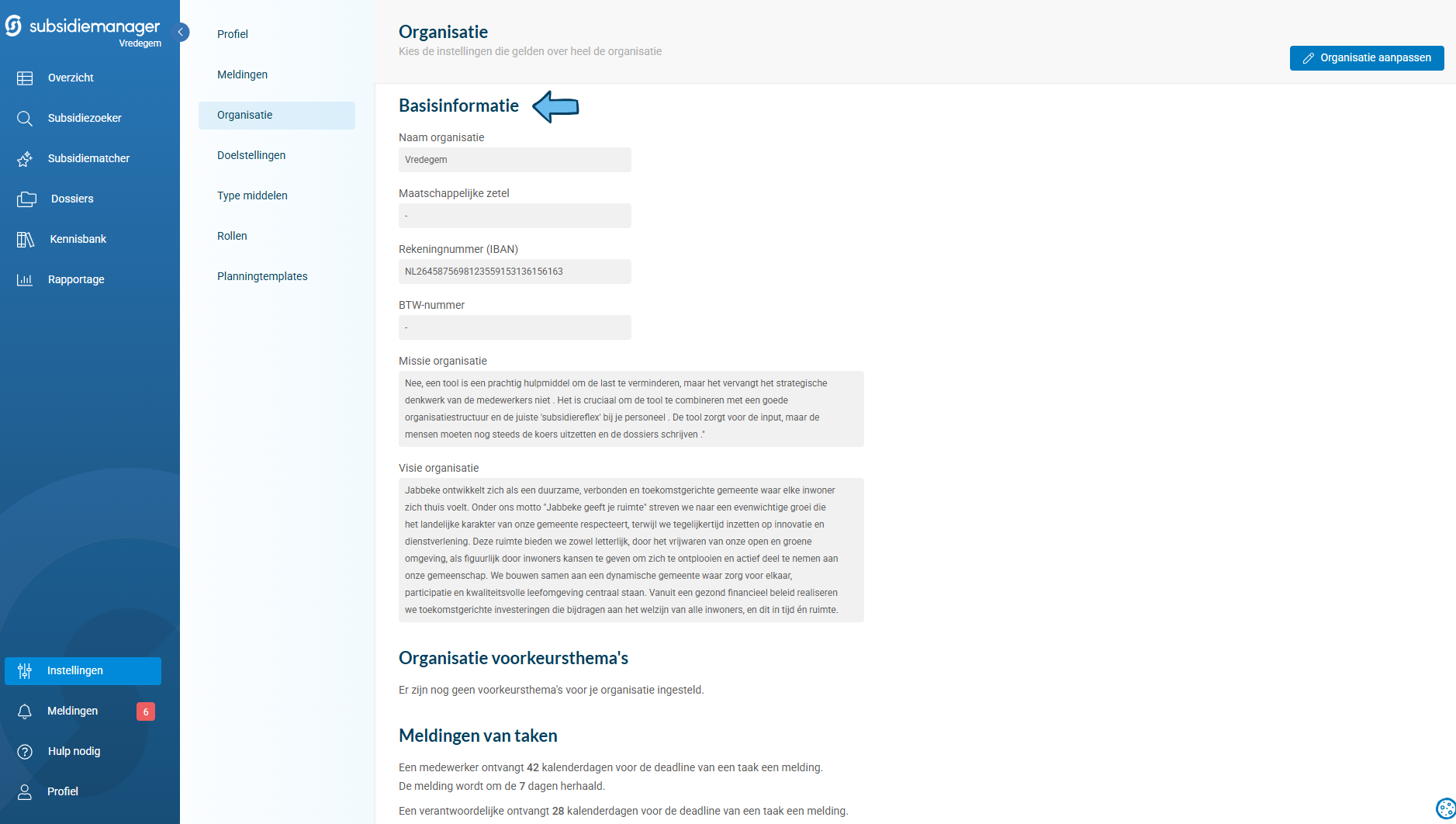 Basisgegevens organisatie