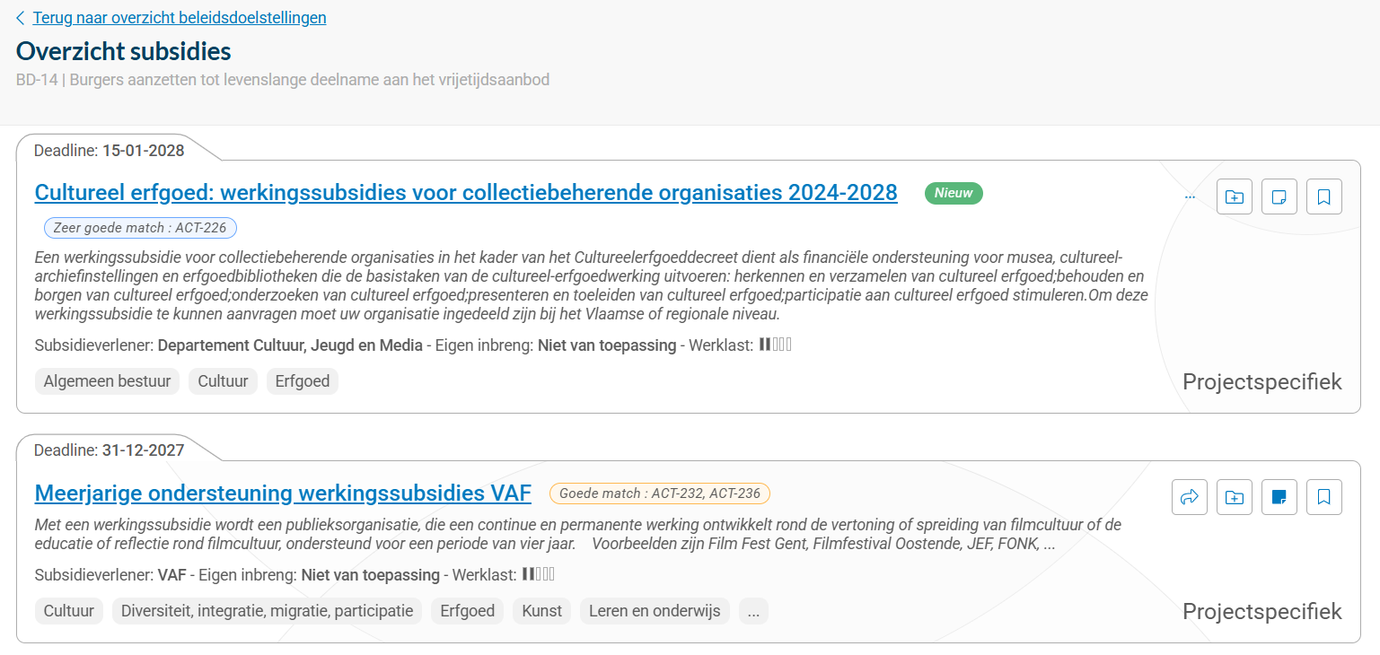 Indicatiescore van de match op dieper niveau weergeven in Subsidiematcher