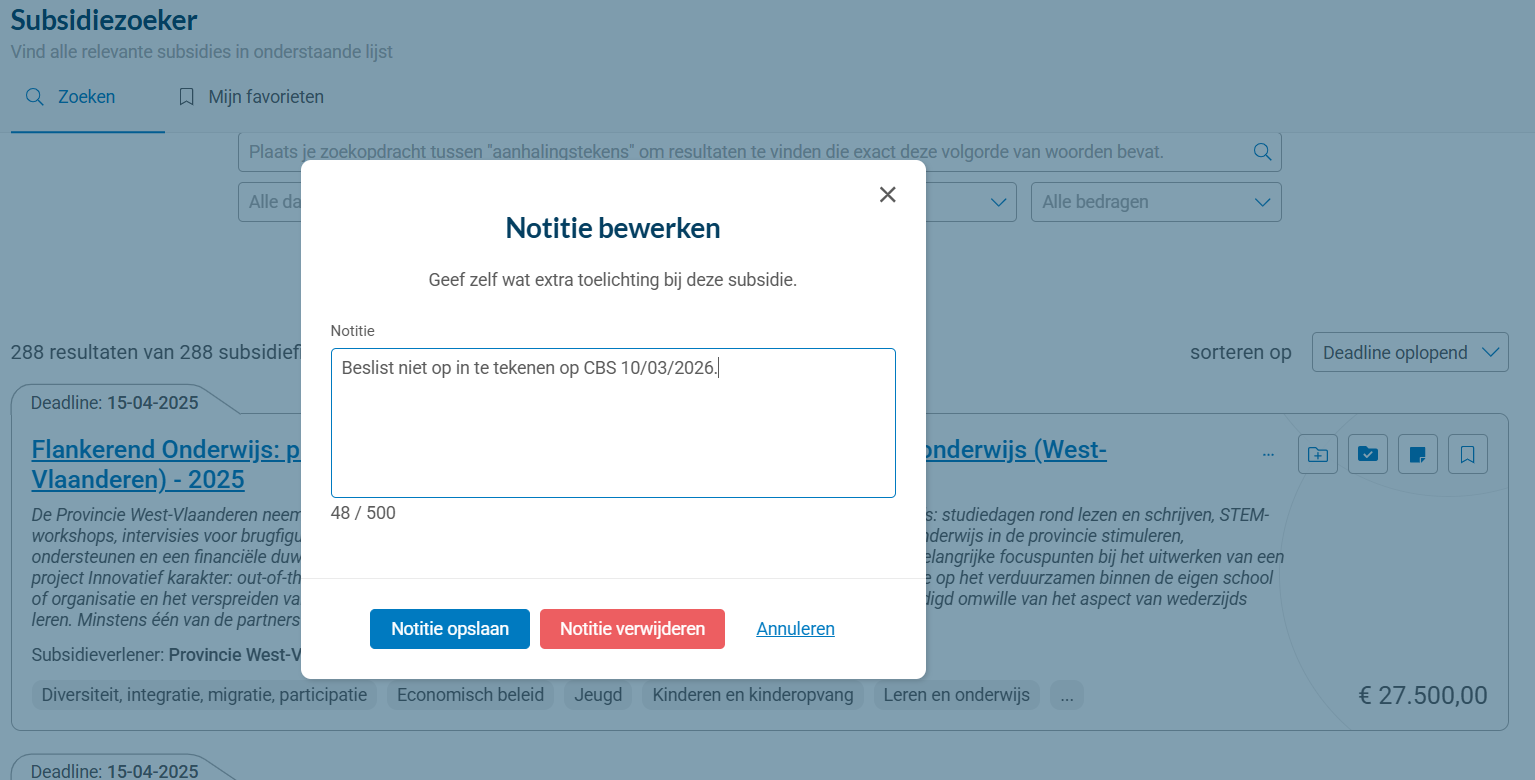 Notities bij subsidies
